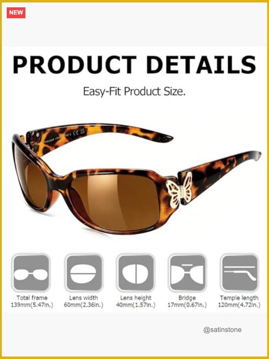 Polarized Wrap Around Butterfly Sunglasses for Women UV400 Protection Jackie-O